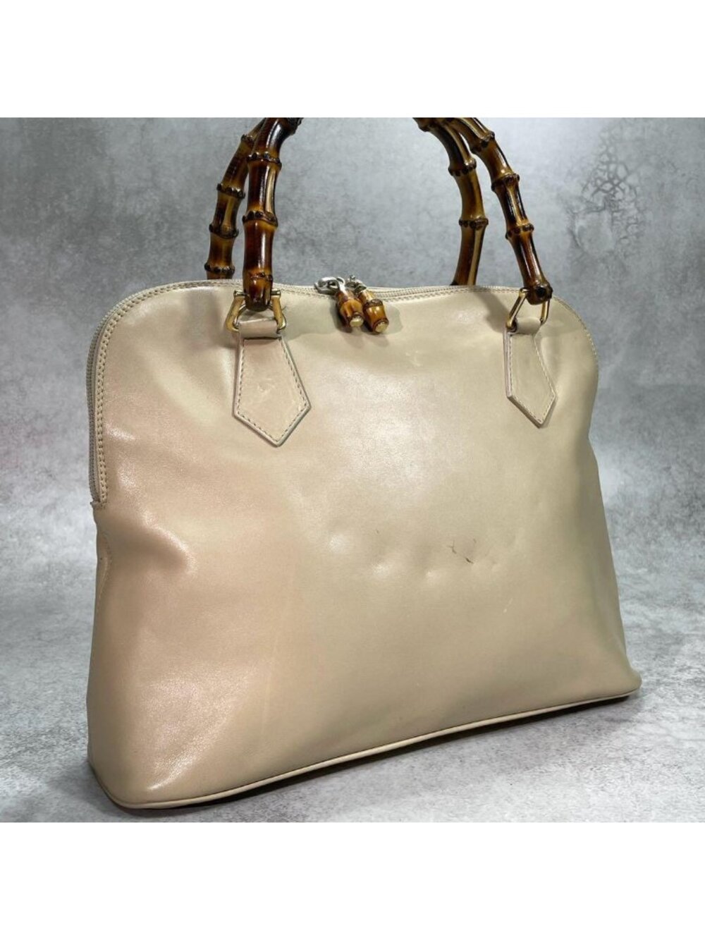 Gucci Handbag Bamboo Beige Leather Gold